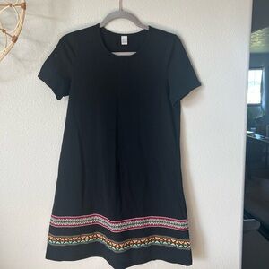 Black TribalTunic Short Sleeve Dress with Colorful Trim Size S